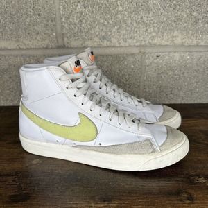 Nike Blazer Mid 77 White Yellow Swoosh Leather US Women's Size 9 CZ1055-108